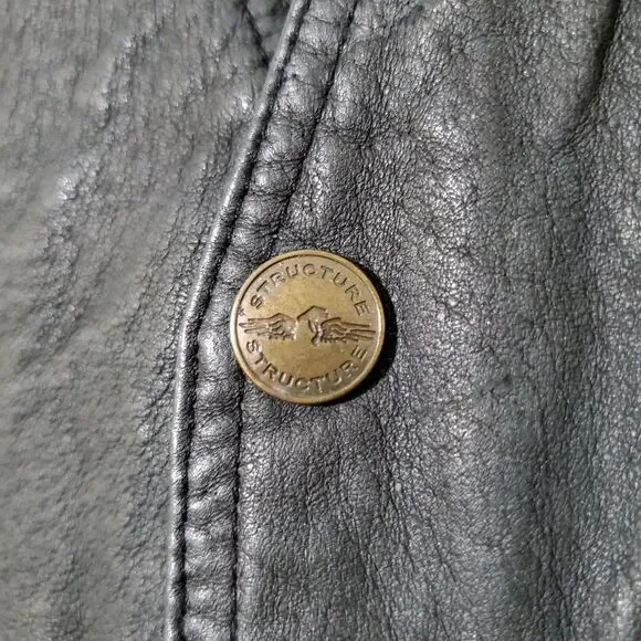 Vintage 90’s Structure Black Leather Snap Biker Vest Size L Mens - Picture 3 of 9